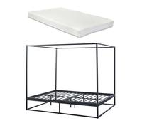 Cama con baldaquín kristianstad para dosel + colchón metal 160x200cm - negro [en.casa]