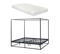 Cama con baldaquín kristianstad para dosel + colchón metal 180x200cm - negro [en.casa]