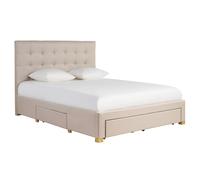 Cama con cajones 2 plazas 160 x 200 cm de tela beige RENO