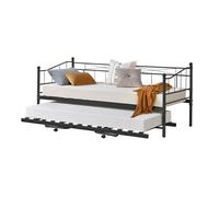 [en.casa] Cama de Metal Skutskär 211,5 x 95 x 95 cm 4 Ruedas con Espacio Adicional hasta 150 kg y 100 kg Cama Doble Negro Mate