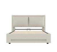 Cama con dosel 140x200 cm - cabecero estilizado, almacenamiento práctico, puertos usb-c, iluminación led, cojines removibles, protección contra polvo - beige