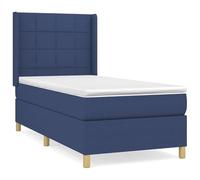 Cama con somier con colchón de 100 x 200 cm, color azul, cómoda cama de tela para dormitorio, duradera y fácil de montar, ideal para espacios pequeños