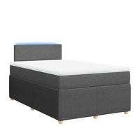 Cama con somier con colchón de muelles ensacados 120 x 190 cm, gris oscuro, funda de tela (100% poliéster), cabecero de madera de pino, iluminación LED, cubrecolchón extraíble, para un sueño reparador