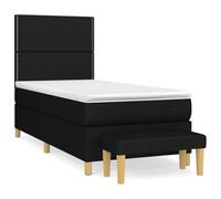 Cama con somier de 100 x 200 cm con cabecero ajustable en altura, colchón de muelles ensacados (20 cm), funda agradable para la piel y banco multifuncional, color negro, transpirable, para dormir boca