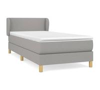Cama con somier de 100 x 200 cm con colchón de muelles ensacados (20 cm), dureza media, gris claro, cabecero de altura ajustable, funda de poliéster transpirable, incluye cubrecolchón (5 cm), para
