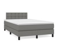 Cama con somier de 120 x 200 cm con colchón de muelles ensacados (20 cm), dureza media, color gris oscuro, cabecero de altura ajustable, tejido de poliéster transpirable, incluye cubrecolchón (5 cm