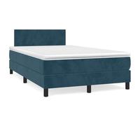 Cama con somier de 120 x 200 cm con colchón de muelles ensacados y cabecero ajustable en altura, funda de terciopelo azul oscuro, colchón de dureza media (20 cm), incluye cubrecolchón (5 cm), para