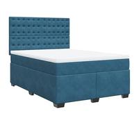 Cama con somier de 140 x 200 cm con colchón, funda de terciopelo azul, sistema de sueño de lujo para un sueño reparador, ideal para dormitorio, diseño elegante y gran comodidad