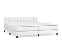 Cama con somier de 200 x 200 cm, color blanco, con cabecero ajustable en altura, colchón de muelles ensacados (2 x 100 x 200 cm), dureza media, parte superior de poliéster agradable a la piel