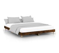 Cama Cuadrada de 200 x 200 cm en Madera Maciza de Eucalipto y Tablero de Fibra de Alta Calidad, con Somier de Contrachapado Incluido - Color Roble Ahumado, Ideal para Dormitorios Modernos
