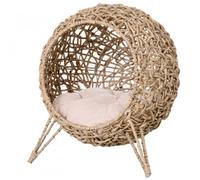 Cama cueva de ratán PawHut para gatos color Madera Natural