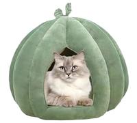 Cama cueva para gatos, 14 x 14 x 12 pulgadas, suave, linda y cálida cama de calabaza para gatos con cojín extraíble, fácil de limpiar, gran casa cubierta, escondite para casa interior, cueva, cas