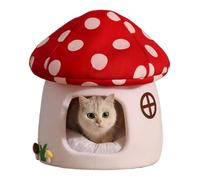 Cama Cueva para gatos - Cama caliente con forma de hongo, suave y cómoda | Nicho de invierno para gatos, refugio cómodo semicerrado para gatos, cojín extraíble para dormir lavable para gatos