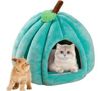 Cama cueva para gatos con cojín desmontable, 38 x 32 cm, color verde | Gato de interior y perro pequeño, diseño de iglú acogedor, cojín extraíble, material suave de felpa, casa cueva de perrera