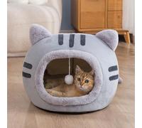 Cama cueva para gatos, iglú, interior, cerrada, para gatitos, casa de campaña con cojín extraíble lavable, cómodo y cálido, nido de dormir para mascotas, conejo, cachorro (50 x 50 x 36 cm, gris)