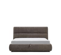 Cama Dafra con funda extraíble de chenilla marrón oscuro con compartimento abatible para colchón de 180 x 200 cm.