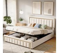Cama de 140 x 190, cama de 2 plazas con baúl de almacenamiento hidráulico y somier de láminas, cabecero acolchado, camas para 2 personas con almacenamiento para adultos y adolescentes, terciopelo