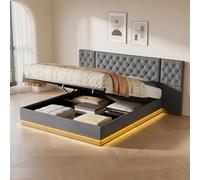 Cama de 140 x 200 con somier, LED/USB Cama Baúl Cama 2 Personas cabecera