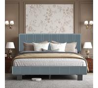 Cama de 140x200 cm - Estructura de cama metal con Cabecero Ajustable y Acolchado - Cama de Metal con Espacio Bajo la Cama - Estructura Sólida - Fácil de Montar - Somier para Adultos y Individual