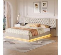 Cama de 160 x 200 con somier, LED/USB Cama Baúl Cama 2 Personas cabecera