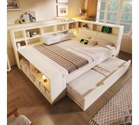 Cama de Almacenamiento de Madera con Cama Nido, Blanco, 244x166x90 cm