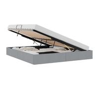 Cama de almacenamiento de tela gris claro 193 x 203 cm con elevación | Marco de metal resistente, almacenamiento bajo colchón, asas cuadradas, diseño limpio, colocación independiente