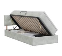 Cama de almacenamiento gris claro, 100 x 200 cm, terciopelo con somier de | Elevación hidráulica, maletero bajo colchón, terciopelo suave, asas cuadradas, colchón firmeza media