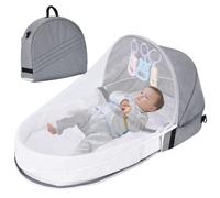 Cama de bebé de viaje, cuna de viaje de bebé portátil de 40x80 cm con dosel y juguetes para guarderías, cama de viaje infantil plegable, poda de viaje liviano para elementos esenciales para recién na