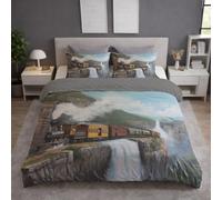 Cama de (C) Funda Nórdica Multicolor, Juego de Funda Nórdica con diseño Tren Cascada, Estilo Motivo, Ropa de Cama de Microfibra Transpirable y Resistente, Ideal para Dormitorio Moderno