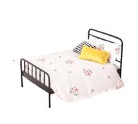 Cama De Casa De - Marco De Hierro Forjado SixteenByTenByNineCentimeter, Juego De Ropa De Cama A Escala 1:12, Colchón Y Edredón Incluidos, Muebles De Dormitorio Miniaturas Vintage | Para Niños
