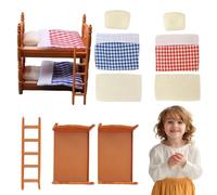 Cama de casa de muñecas linda cama litera realista 3.7x2.4x3.9 pulgadas cuadrícula cuadrada juguete divertidos accesorios de bricolaje muebles de casa de muñecas para niñas niños papel jugando regalo