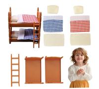 Cama de casa de muñecas Linda litera Realista 3.7x2.4x3.9 Pulgadas cuadrícula Cuadrada Juguete Accesorios Divertidos de Bricolaje Muebles para la casa de muñecas para niñas niños rol de Juego Regalos