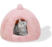 Cama de cueva para gatos, cama de cojín de gato lavable, cama para mascotas con cojín interior lavable extraíble Igloo de gato de peluche suave y cómodo (48 x 48 x 40 cm, rosa)