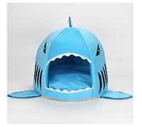 Cama de cueva para gatos, cama de mascota con forma de tiburón de espuma muy resistente Casa cálida suave evita resbalones casa de gatos de interior Cama acogedora (BLUE)