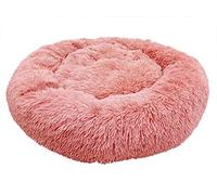 Cama de dona calmante para perros grandes con cálida piel sintética autocalentable, cama redonda de felpa para perros grandes y medianos, lavable (rosa, XXL)