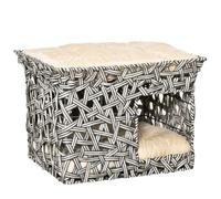 PawHut Cesta de Ratán para Gatos de 2 Pisos Cueva Cama de Gato Tipo Caseta con 2 Cojines Suaves Estructura de Metal 51 x 42 x 37 cm Gris y Beige