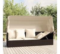 Cama de Exterior con Techo Ajustable, Tumbona Jardín de Ratán Sintético y Acero, con Cojines Incluidos, Reclinable y Plegable, para Terraza, Piscina o Jardín, Color Marrón, 203 x 58 x 56 cm