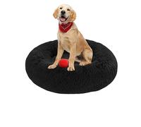 Cama de felpa para perros, colchón redondo lavable, cama acolchada para mascotas, antideslizante, tamaño mediano, grande, suave, cálido, 90 x 90 x 20 cm, color negro