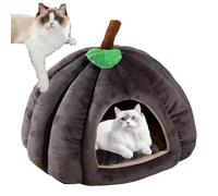 Cama de gato calabaza, cama de gato de Halloween, 2025, bonita forma de calabaza, cueva de gato, cálida cama con cojín extraíble, cama suave para mascotas (gris, S)