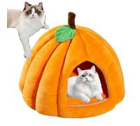 Cama de gato calabaza, cama para gatos de Halloween, 2025, bonita forma de calabaza, cueva de gato, cálida cama con cojín extraíble, cama suave para mascotas (naranja, S)