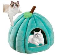 Cama de gato calabaza, cama para gatos de Halloween, 2025, bonita forma de calabaza, cueva de gato, cálida cama con cojín extraíble, cama suave para mascotas (azul, M)