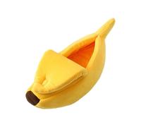 Cama de gato de plátano - acogedor de mascotas, cojín de felpa suave | Capa de sueño amarillo cálido, refugio con temas de frutas a medio abiertos, escondite cubierto de conejos, hurones, chinchi