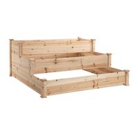 Cama de Huerto Elevada de 3 Niveles Outsunny en Madera Natural, Maceta de Madera para Plantas de Jardín al Aire Libre, 124 x 124 x 56 cm