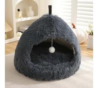 Cama de iglú para gatos y perros, 2 en 1 triangular para mascotas, cama relajante de felpa esponjosa para perros, casa de nido de gato con asa, cojín de almohada extraíble lavable (S: 45 x 45 x 38 cm,