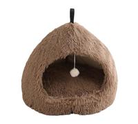Cama de iglú para gatos y perros, 2 en 1 triangular para mascotas, cama relajante de felpa esponjosa para perros, casa de nido de gato con asa, cojín de almohada extraíble lavable (S:45 x 45 x 38 cm,