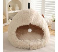 Cama de iglú para gatos y perros, 2 en 1 triangular para mascotas, cama relajante de felpa esponjosa para perros, casa de nido de gato con asa, cojín de almohada extraíble lavable (M: 51 x 51 x 43 cm,