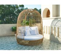 Cama de jardín con baldacchino en resina naturale trenzada chiara y cuscino blanco - CERVARO by MYLIA