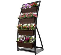 Cama de jardín elevada de 6 pies, maceta vertical independiente con 4 cajas de contenedor, buena para patio o balcón, interior y exterior, para cultivar verduras, hierbas y flores (paquete de 1/marrón