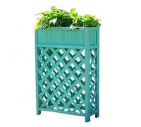 Cama de jardín elevada de madera con patas, caja de flores de enrejado de celosía al aire libre, macetas de decoración de porche frontal con agujeros de drenaje, maceta rectangular grande para el