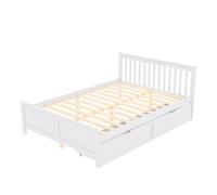 Cama de madera, cama doble, cama juvenil, cama para adultos, con cajones para almacenaje, estructura de madera de pino, color blanco (140x200cm)